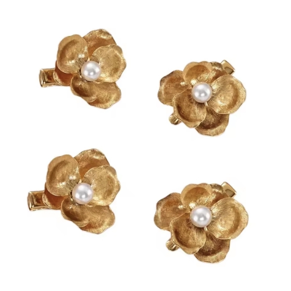 Gold Floral Pearl Hair Clips • 4 Piece Set •  NWOT - Picture 2 of 7